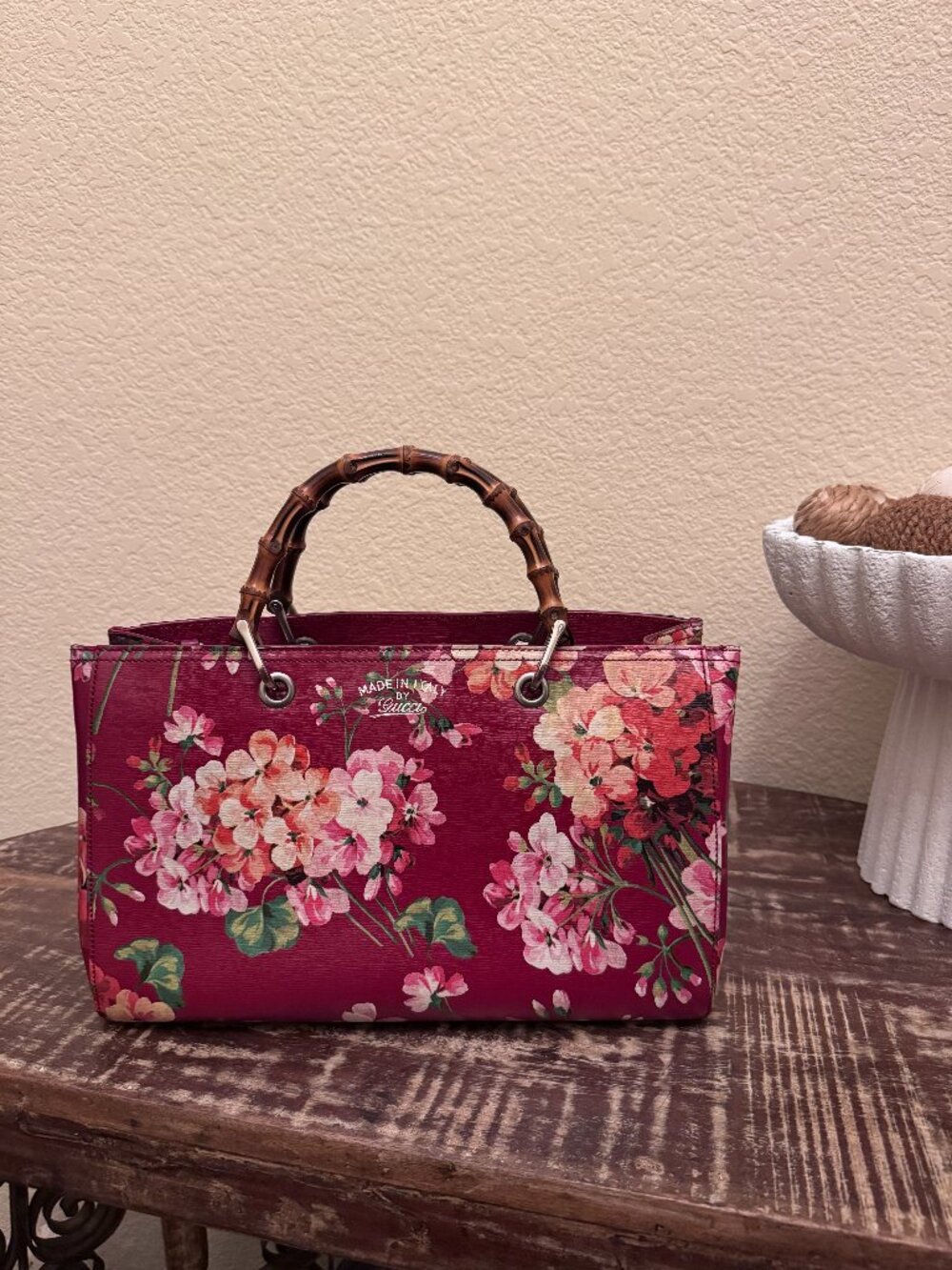 Gucci Bamboo Blooms Floral Shopper Burgundy + COA